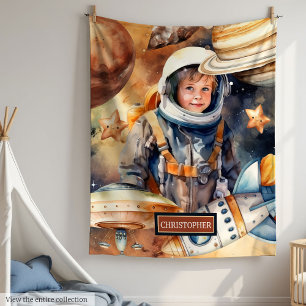 Custom Name Blanket Astronaut Galaxy Boy Gift Idea