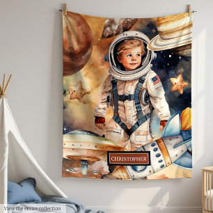 Custom Name Blanket with Stars Rocket and Planets