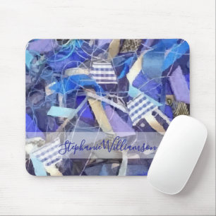 Custom Name Blue Abstract Maximalist Stripes Mouse Pad