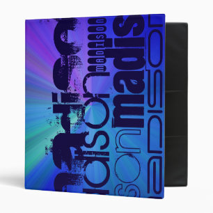 Custom Name; Blue & Abstract Purple, Green, Blue Binder