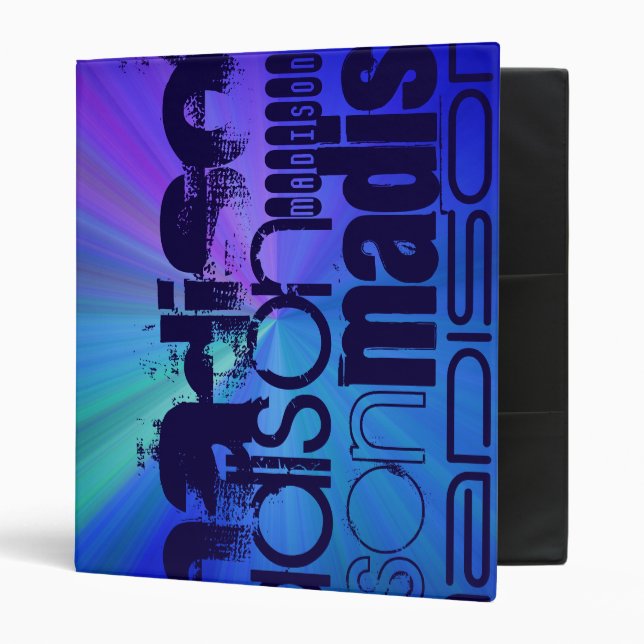 Custom Name; Blue & Abstract Purple, Green, Blue Binder (Front/Inside)