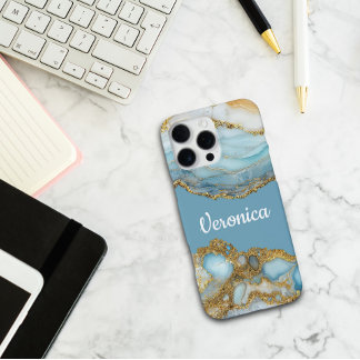 Custom Name Blue Agate Geode Marble Personalized iPhone 16 Pro Max Case