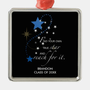 Custom Name Blue Brandon, Class of, Graduation Sta Metal Ornament
