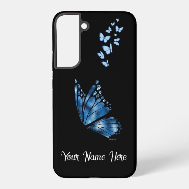 Custom Name Blue Butterfly Samsung Galaxy S22 Plus S22+ Case (Back)