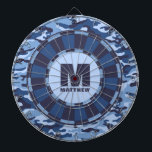 Custom Name Blue Camo Dartboard<br><div class="desc">Personalize this blue camouflage dartboard with your name and initial. Great gift for a teen boy. Designed for you by Blackberry Boulevard.</div>