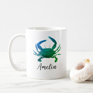 Custom Name Blue Crab Painting Coffee Mug