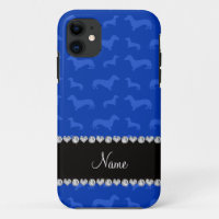 Custom name blue dachshund black heart stripe