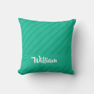 Custom name blue diagonal plastic textured throw pillow