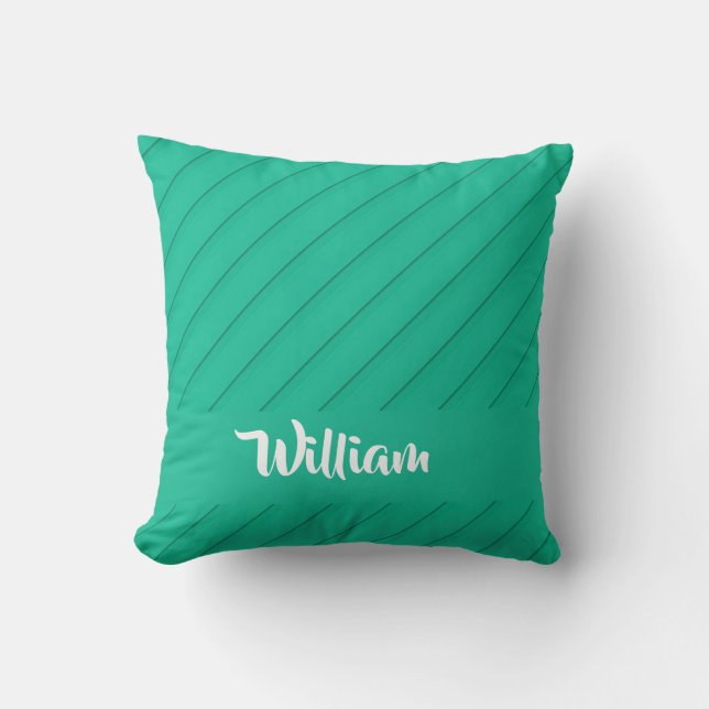 Custom name blue diagonal plastic textured throw pillow (Front)