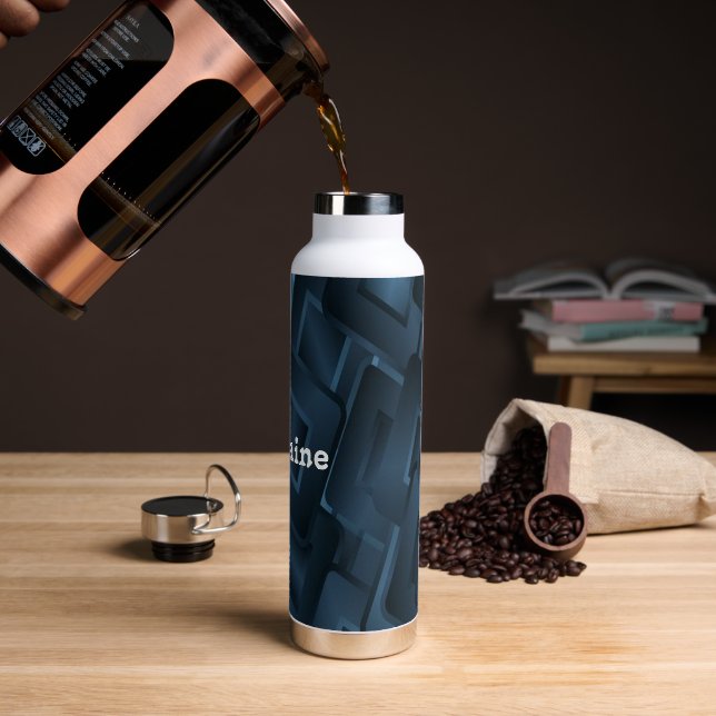 Custom name blue diamond shapes water bottle (Coffee)