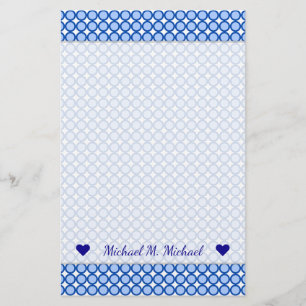 Custom Name + Blue Dots/Circles Pattern Stationery
