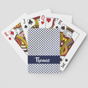 Custom name blue dots patterned playing cards