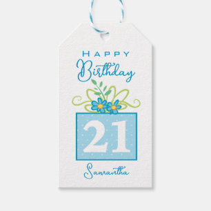 Custom Name Blue Floral Birthday Present Gift Tags