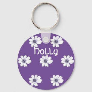 Custom Name Blue flower pattern Button Key Ring