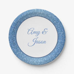 Custom Name Blue Glitter 7" Paper Plates