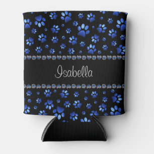 Custom name, blue glitter dog paws can cooler