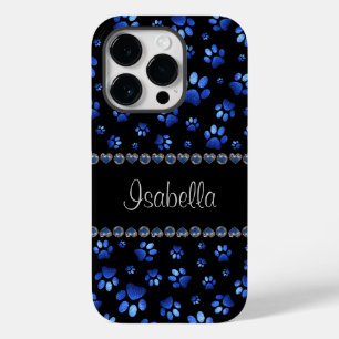Custom name, blue glitter dog paws Case-Mate iPhone 14 pro case