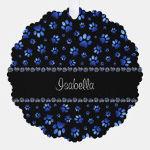 Custom name, blue glitter dog paws