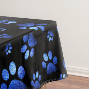 Custom name, blue glitter dog paws tablecloth