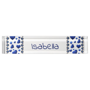 Custom name, Blue glitter heart  Desk Name Plate