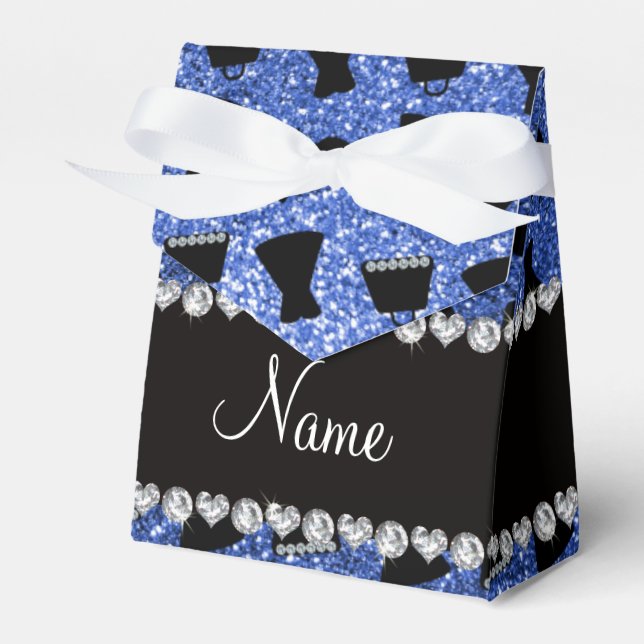Custom name blue glitter high heels dress purse favor box (Front Side)