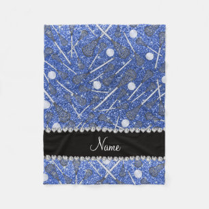 Custom name blue glitter lacrosse sticks fleece blanket