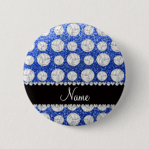 Custom name blue glitter volleyballs 2 inch round button