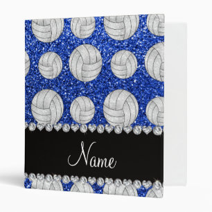 Custom name blue glitter volleyballs binder