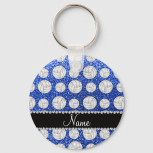 Custom name blue glitter volleyballs keychain