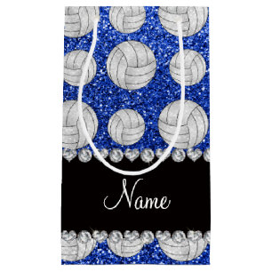 Custom name blue glitter volleyballs small gift bag