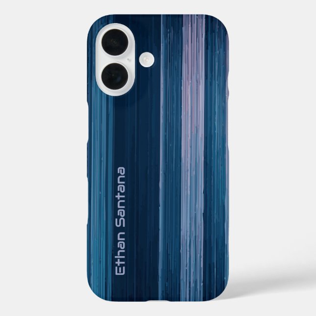 Custom Name Blue Grain Stripe Case-Mate iPhone Case (Back)