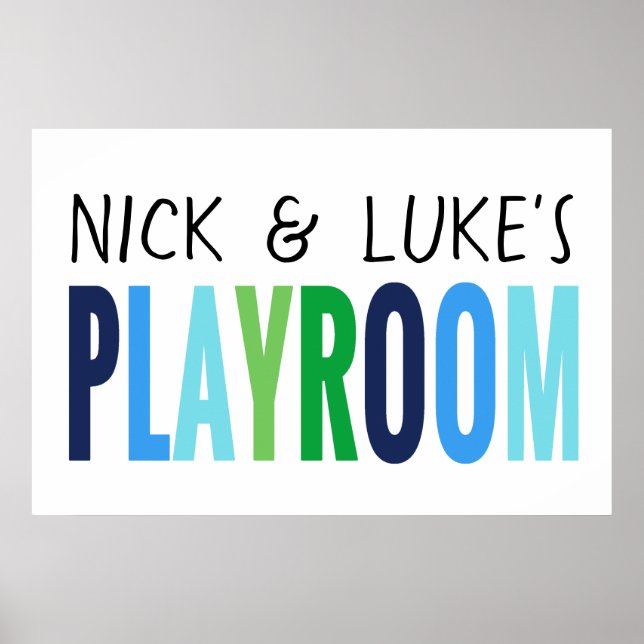 Custom Name Blue Green Playroom Poster (Front)