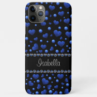 Custom name, Blue heart glitter pattern 