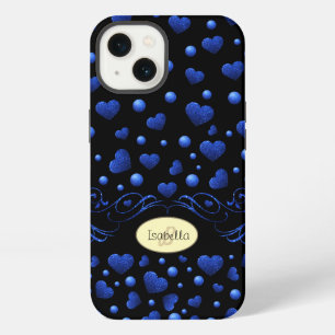 Custom name, Blue heart glitter pattern  iPhone 13 Case