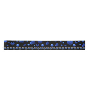 Custom name, Blue heart glitter pattern Satin Ribbon