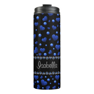 Custom name, Blue heart glitter pattern Thermal Tumbler