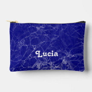 Custom name blue marble pattern accessory pouch