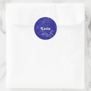 Custom name blue marble pattern classic round sticker