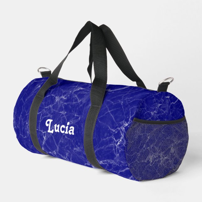 Custom name blue marble pattern duffle bag (Right Corner)