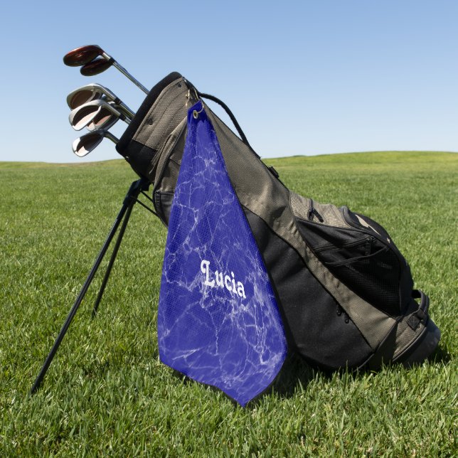 Custom name blue marble pattern golf towel (Green)
