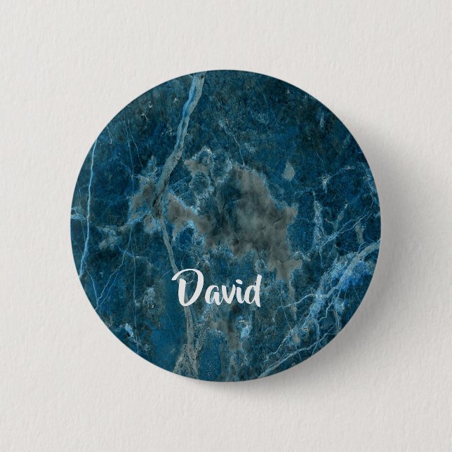 Custom name blue marble tile 2 inch round button (Front)