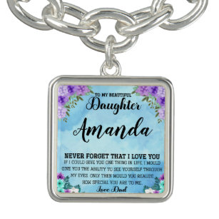 Custom Name Blue Message for Daughter from Dad Bracelet