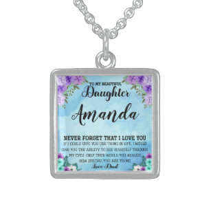 Custom Name Blue Message for Daughter from Dad Sterling Silver Necklace