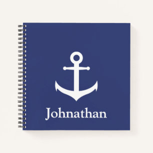 Custom Name Blue Nautical Spiral Notebook