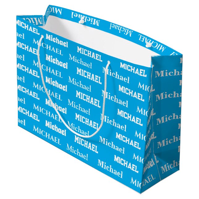 Custom Name  Blue Personalized Boy Birthday Large Gift Bag (Back Angled)