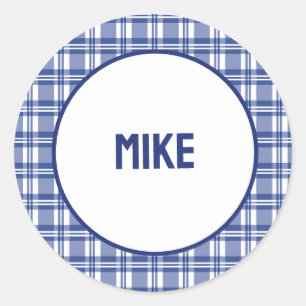 Custom Name   Blue Plaid Classic Round Sticker