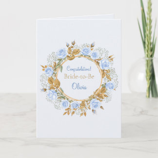 Custom Name Blue Rose Wreath Bride to Be Card