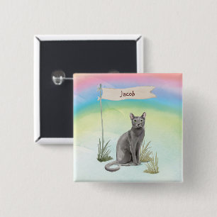 Custom Name Blue Russian Cat Pet 2 Inch Square Button