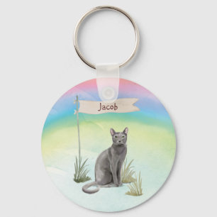 Custom Name Blue Russian Cat Pet Keychain