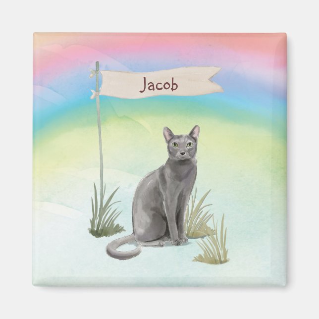 Custom Name Blue Russian Cat Pet Magnet (Front)
